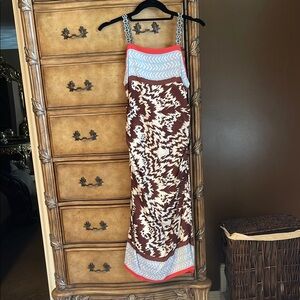 Nicole Miller Abstract Brown and Blue Midi Dress